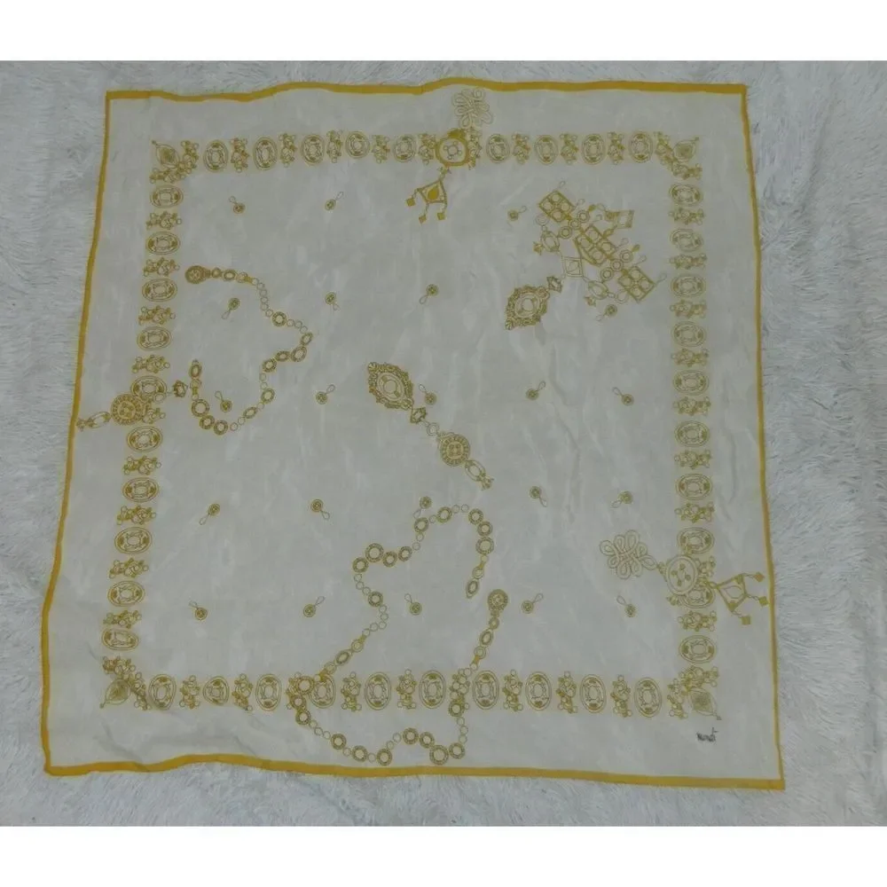 MONDI  Silk Scarf Yellow Navy Nautical Rope Tassel Anchor Sailing Boat 34